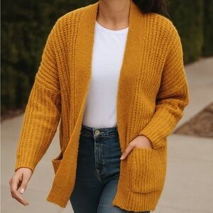 Altar'd State Mustard Yellow Chunky Knit Cardigan Sweater M/L